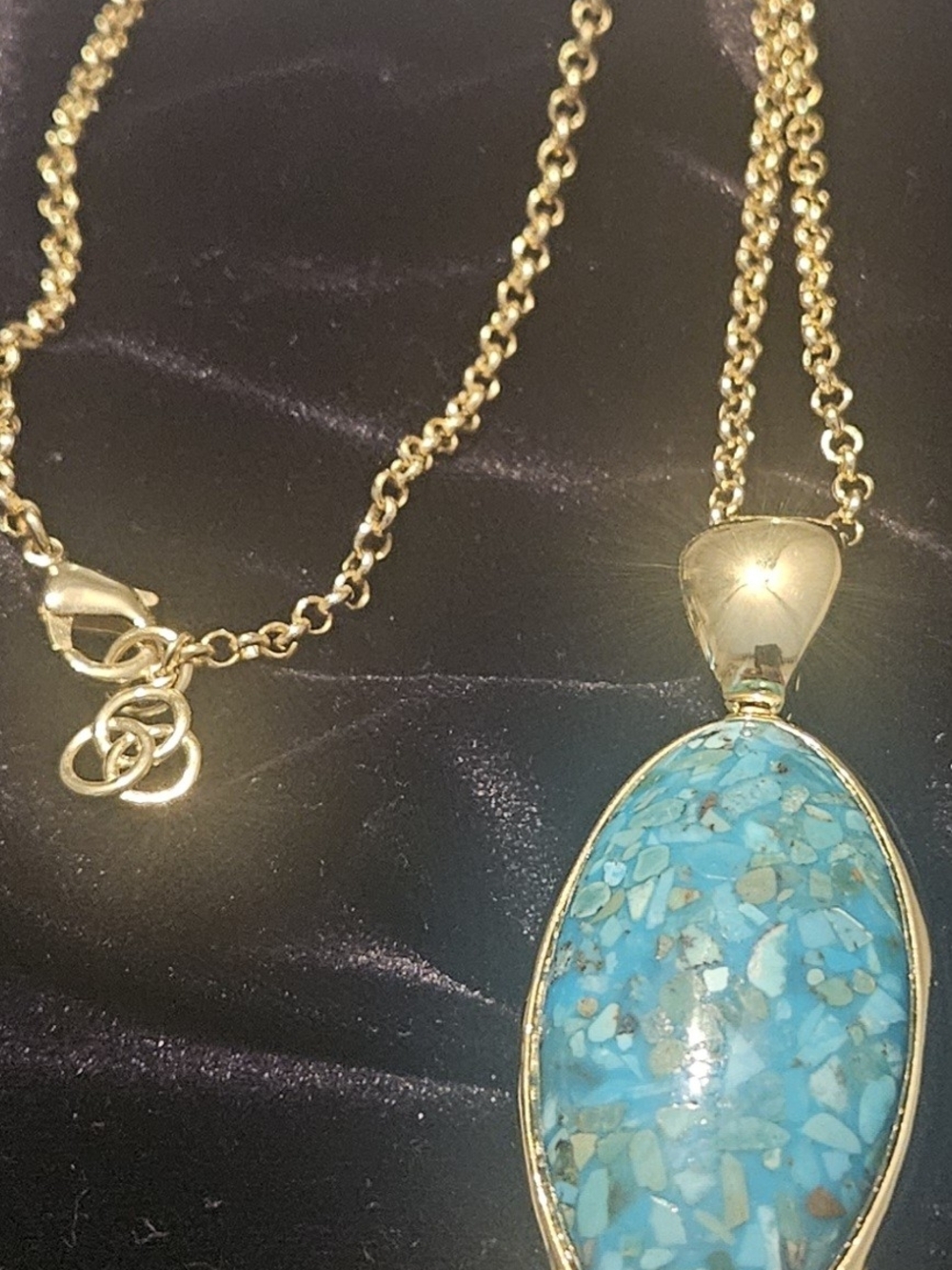 Gold Turquoise Oval Pendant Necklace - Women Jewelry